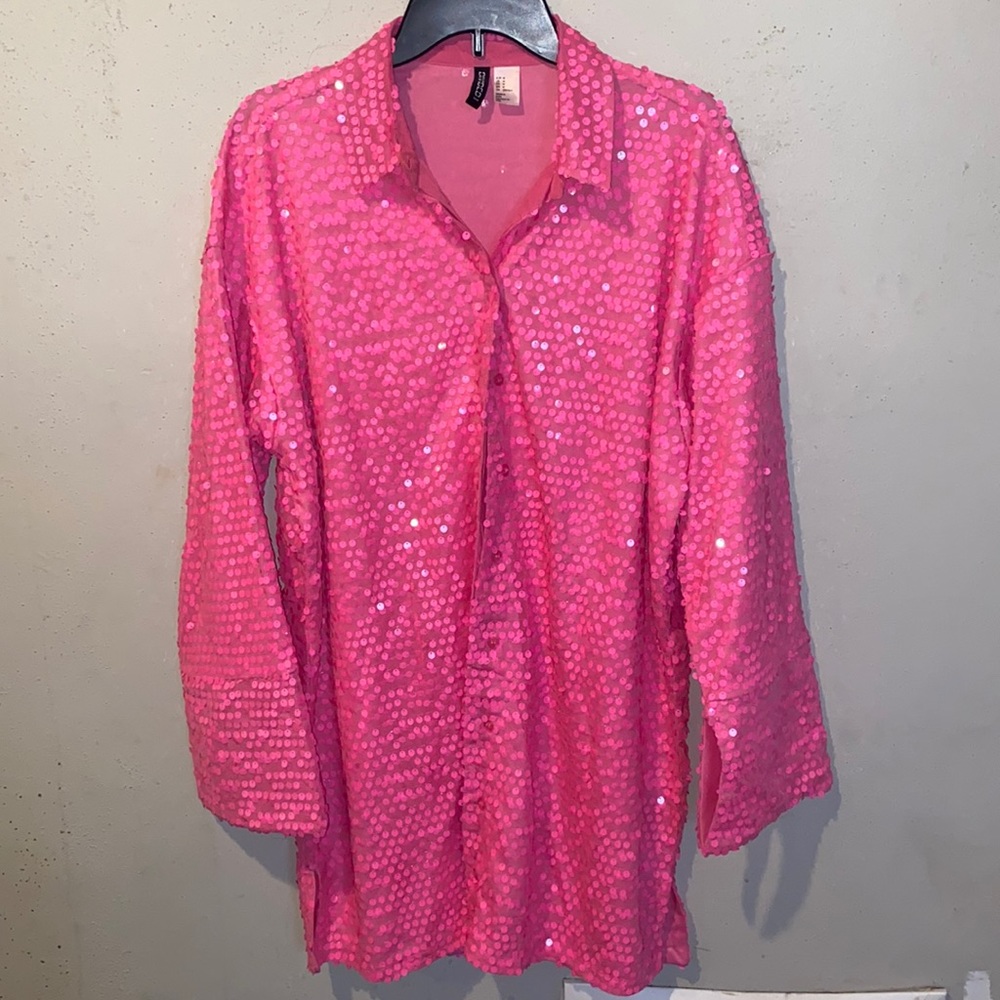 Hot Pink Sequin Dress Shirt